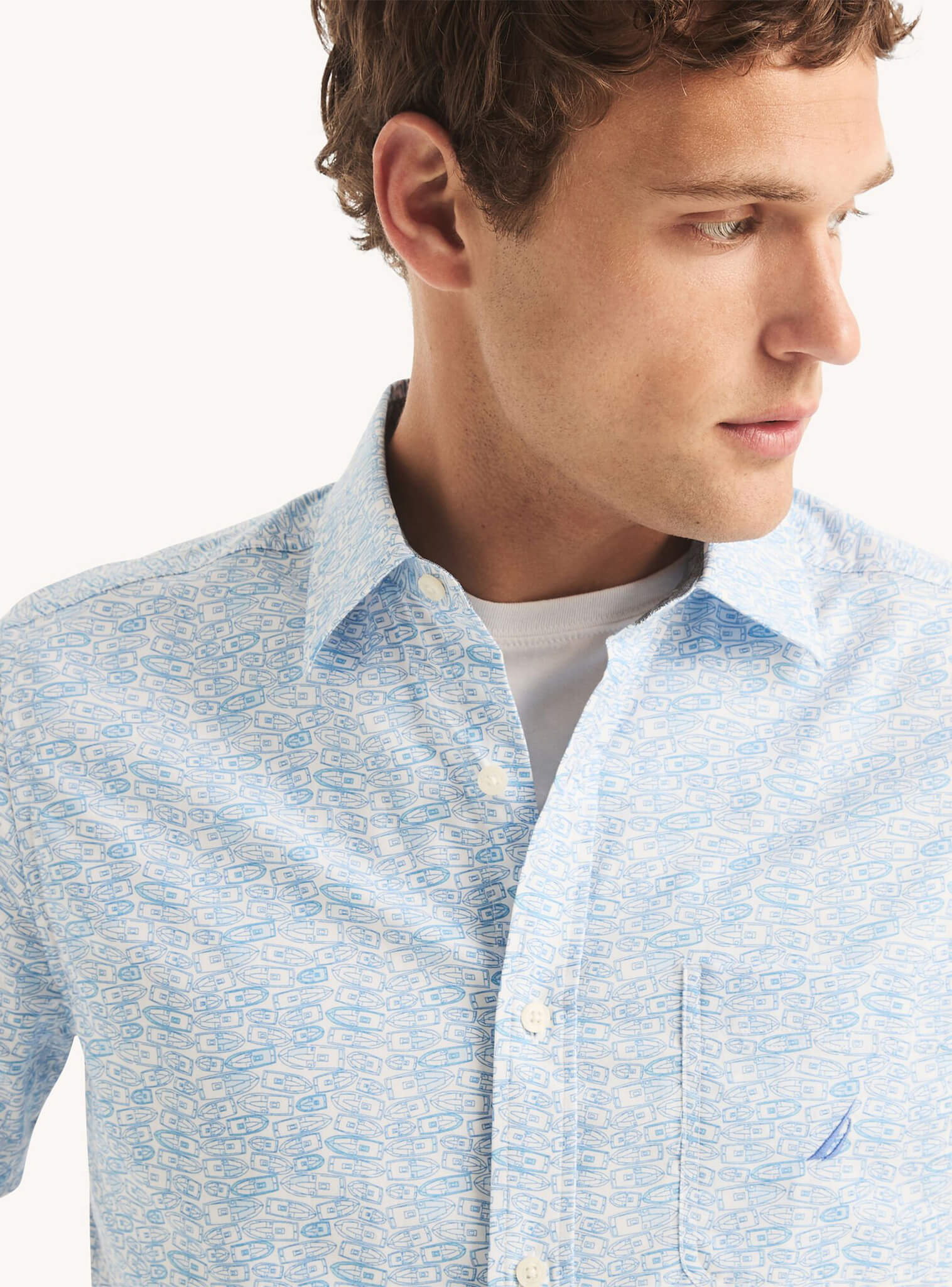 Camisa Manga Corta Print Botes Sustainably Crafted Blanco Hombre