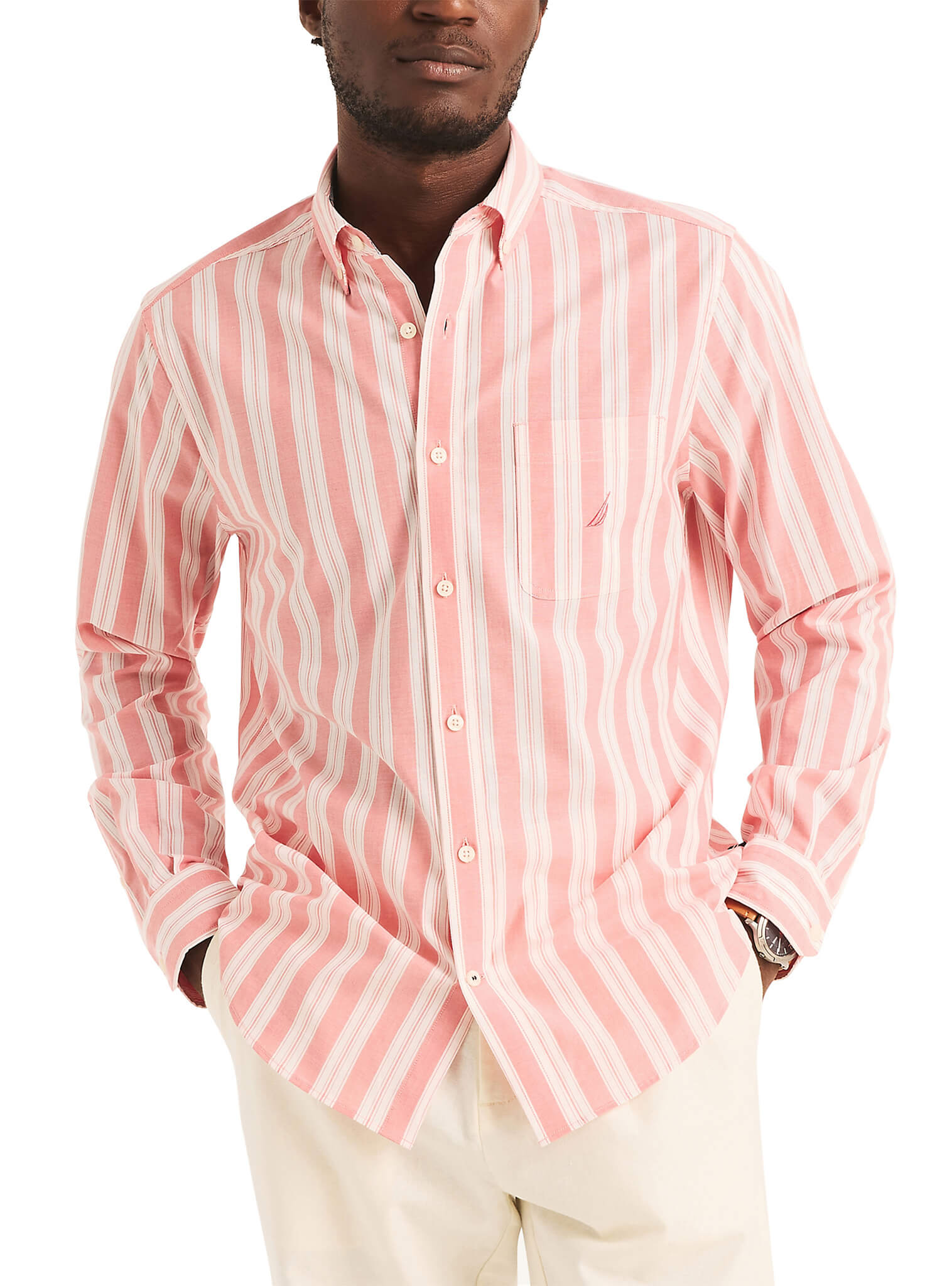 Camisa Manga Larga A Rayas Sustainably Crafted Rosado Hombre