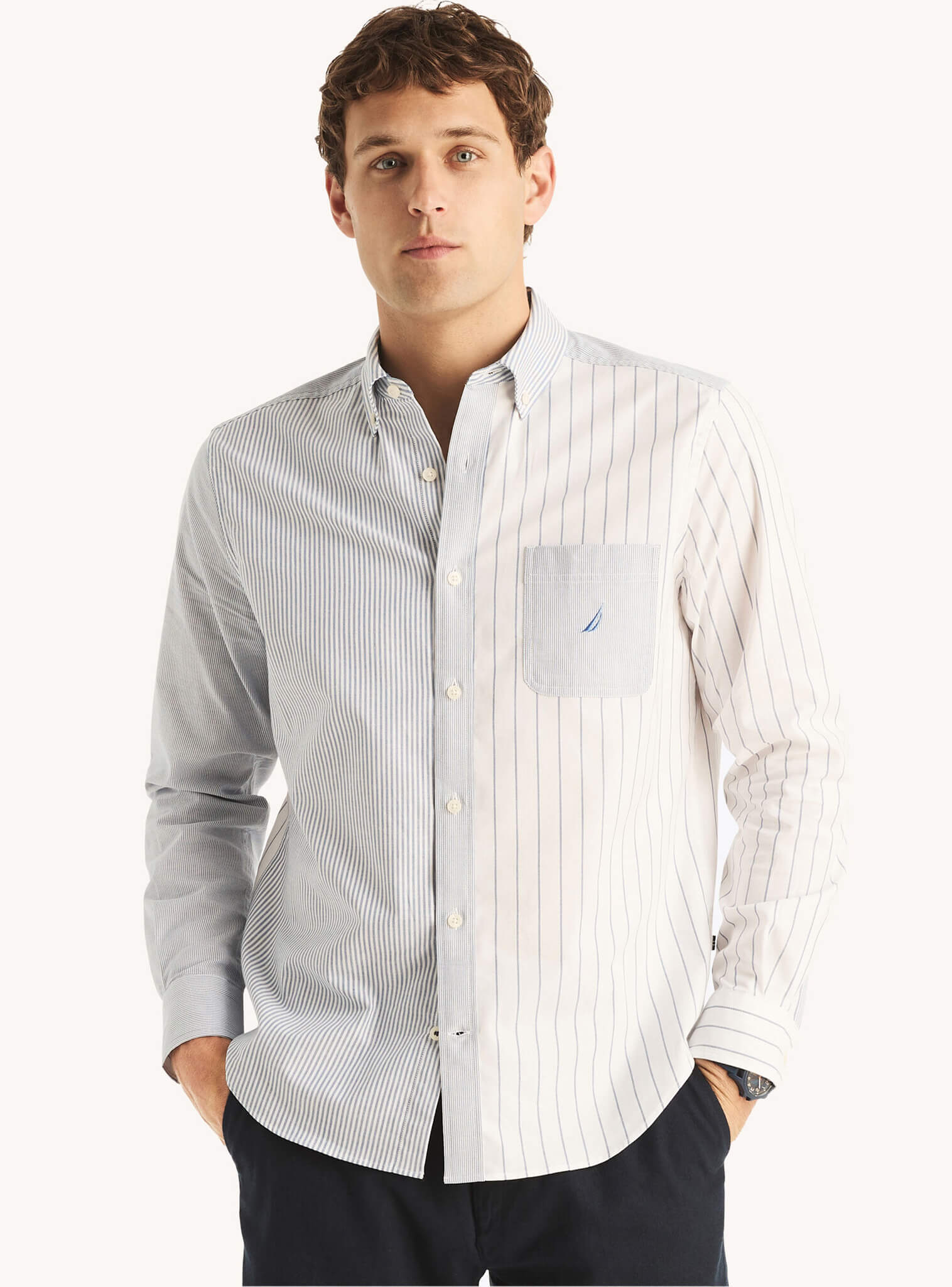 Camisa Manga Larga A Rayas Oxford Blanco Hombre