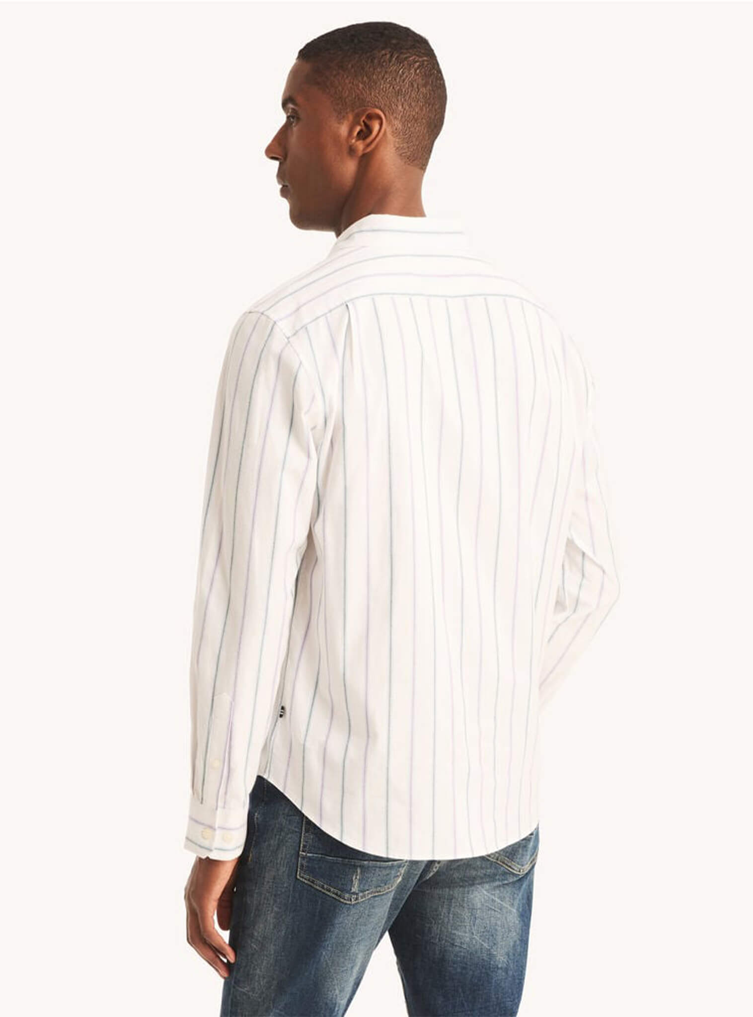 Camisa Manga Larga Oxford Blanca A Rayas Hombre