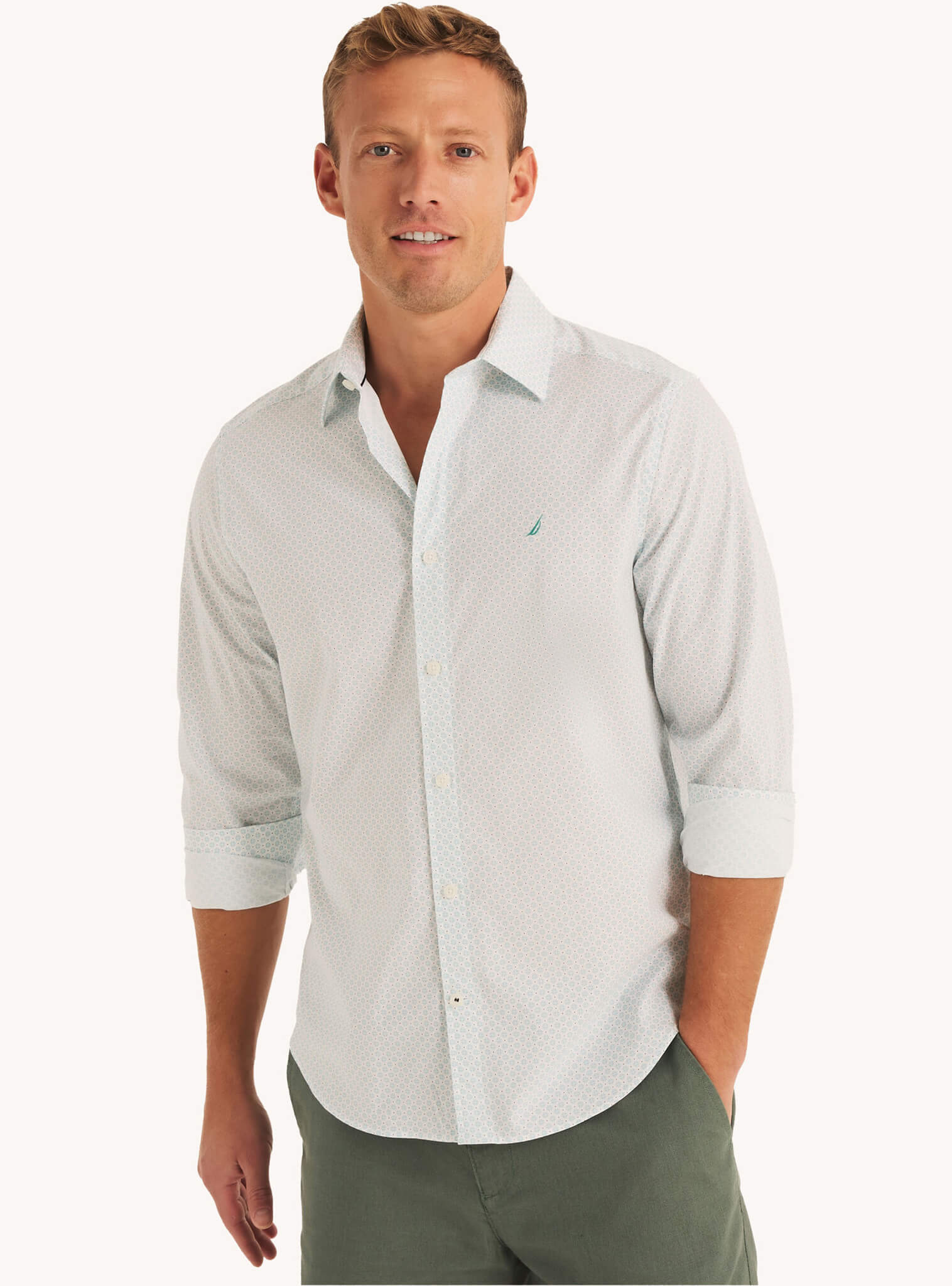 Camisa Manga Larga Resistente A Las Arrugas Print Blanco Hombre