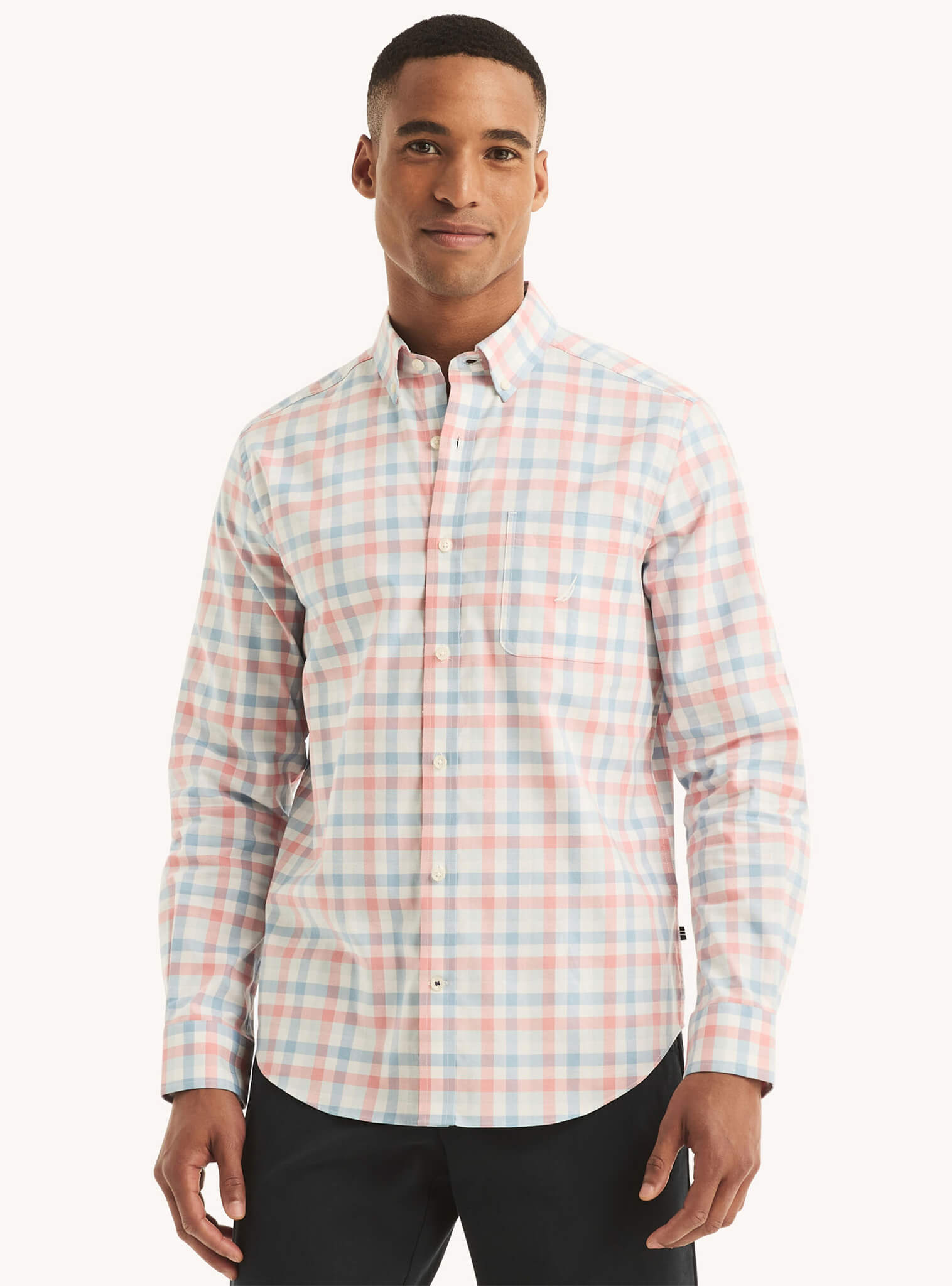 Camisa Manga Larga A Cuadros Oxford Rosado Hombre