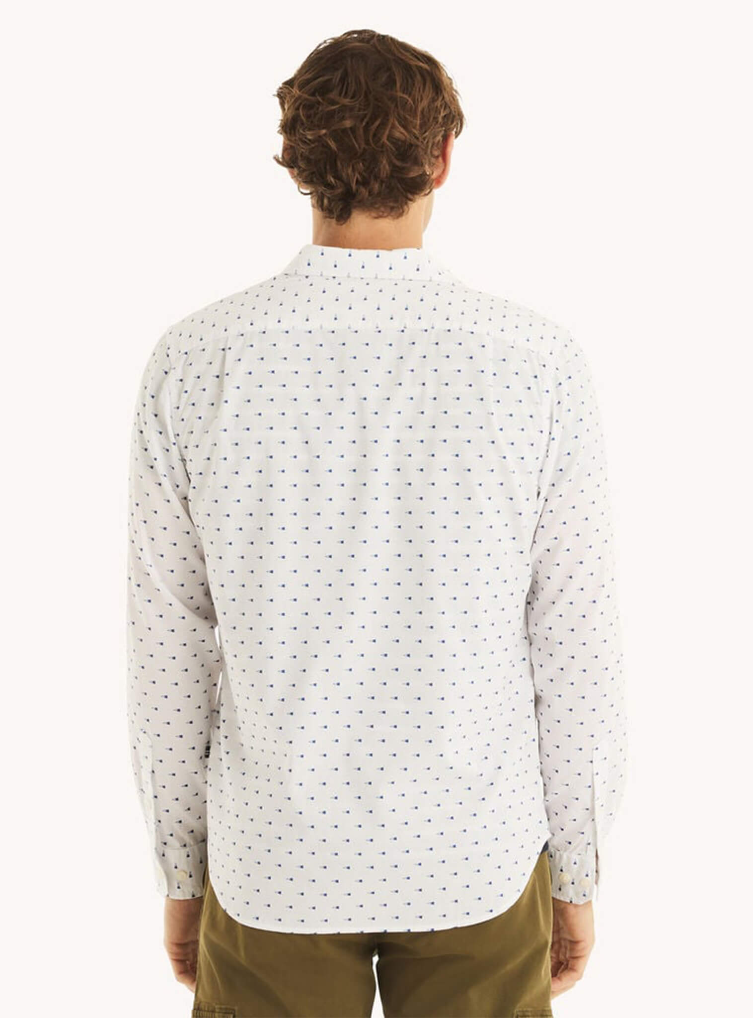 Camisa Manga Larga Blanca Print Banderines Hombre