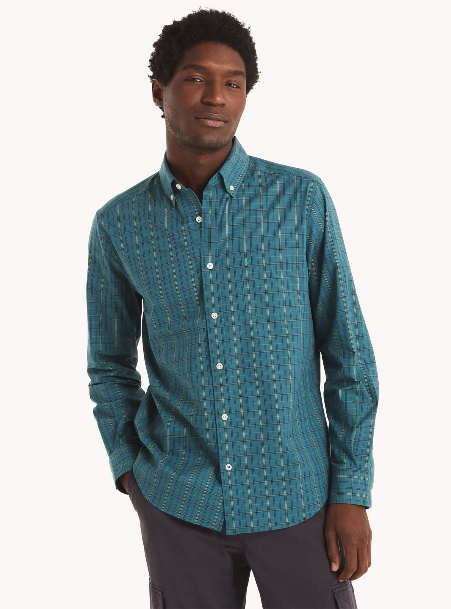 Camisa Manga Larga Verde A Cuadros Classic Fit Resistente A Las Arrugas Hombre