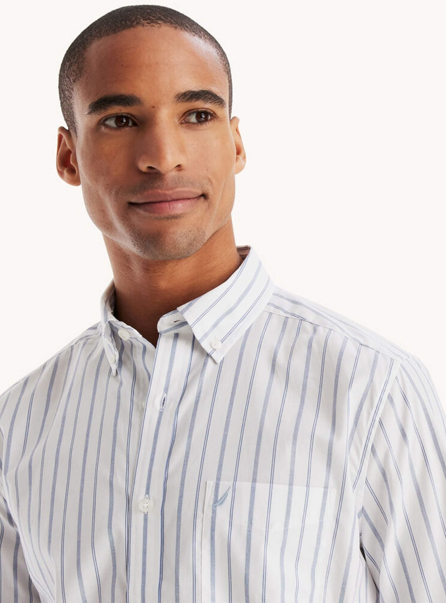 Camisa Manga Larga Resistente A Las Arrugas A Rayas Blanco Hombre