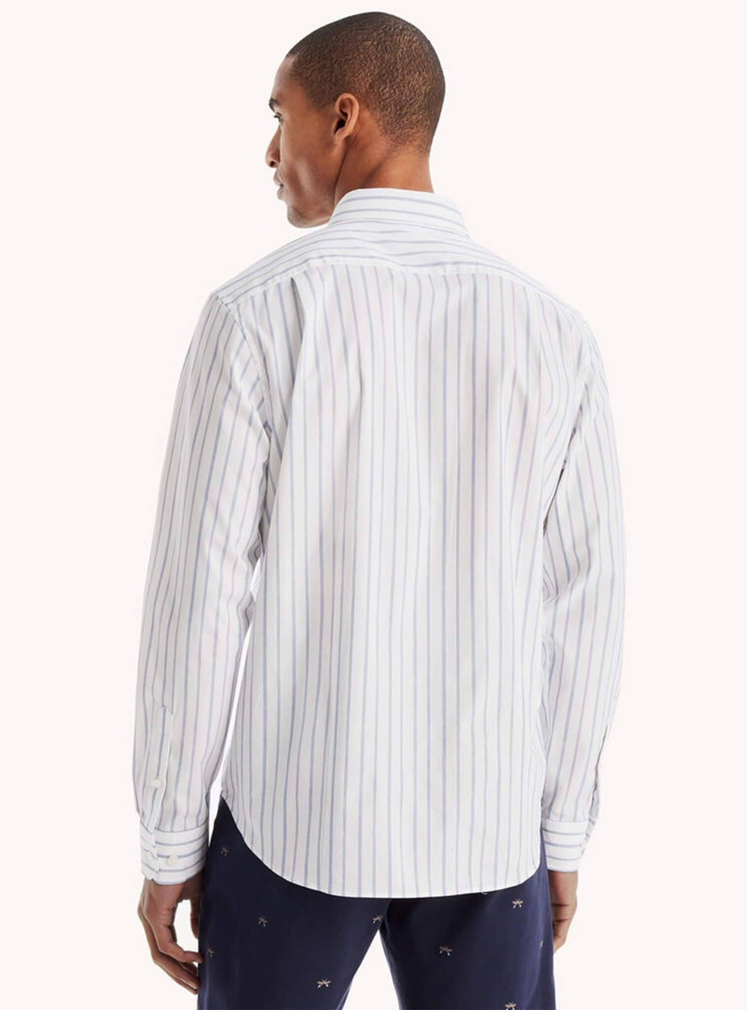 Camisa Manga Larga Resistente A Las Arrugas A Rayas Blanco Hombre