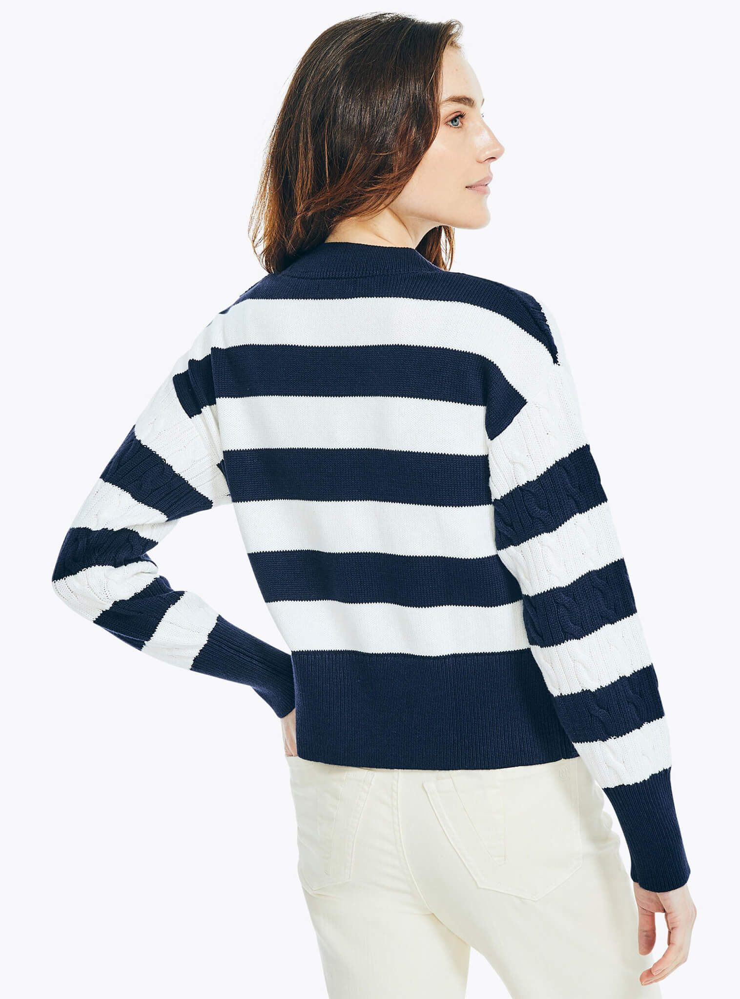 nada comentario Comercial Sweater Cardigan A Rayas Mujer – Nautica