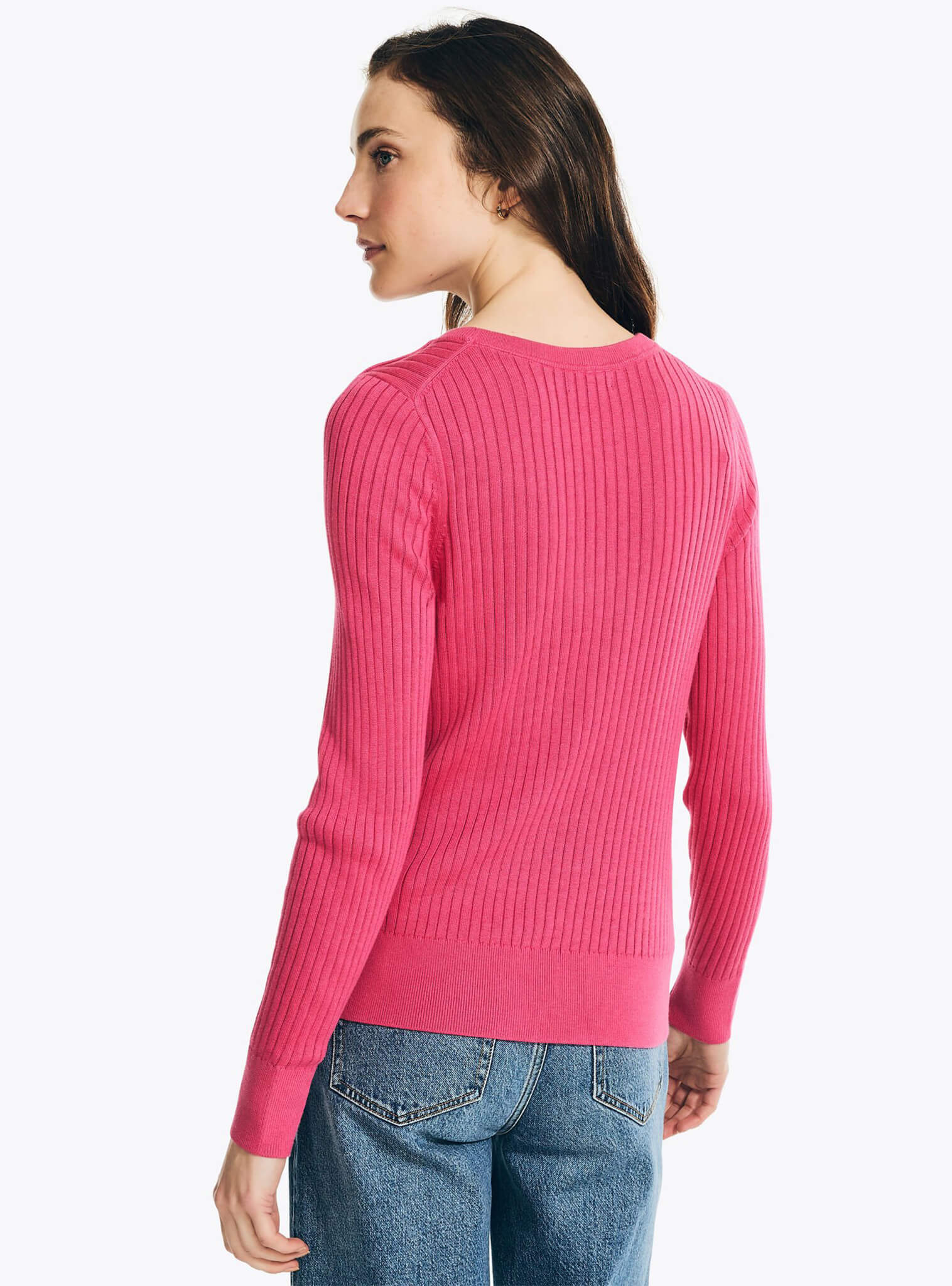 Sweater Manga Larga Sólido Rosado Sustainably Crafted Mujer