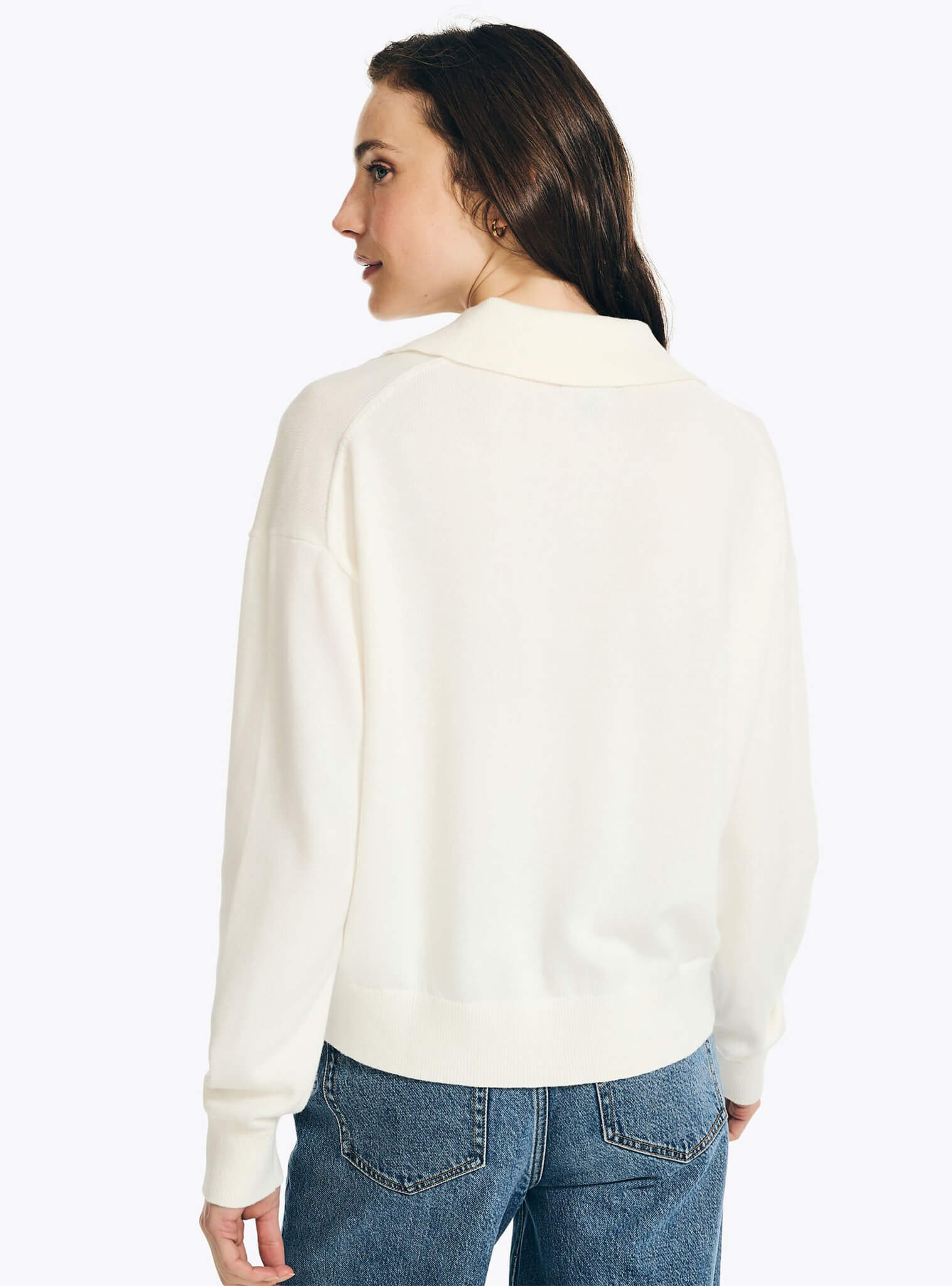 Sweater Manga Larga Lace-Up Blanco Mujer