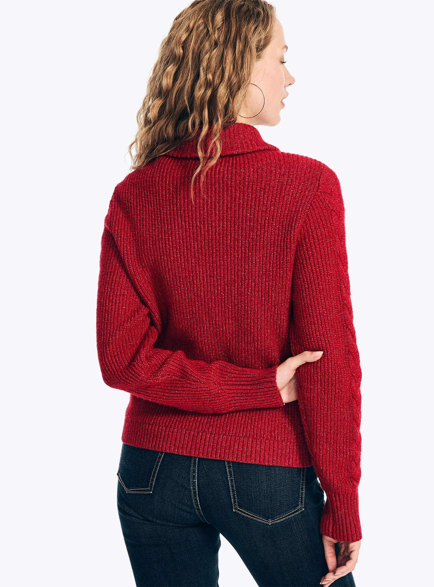Sweater Manga Larga Medio Cierre Sólido Rojo Sustainably Crafted Mujer