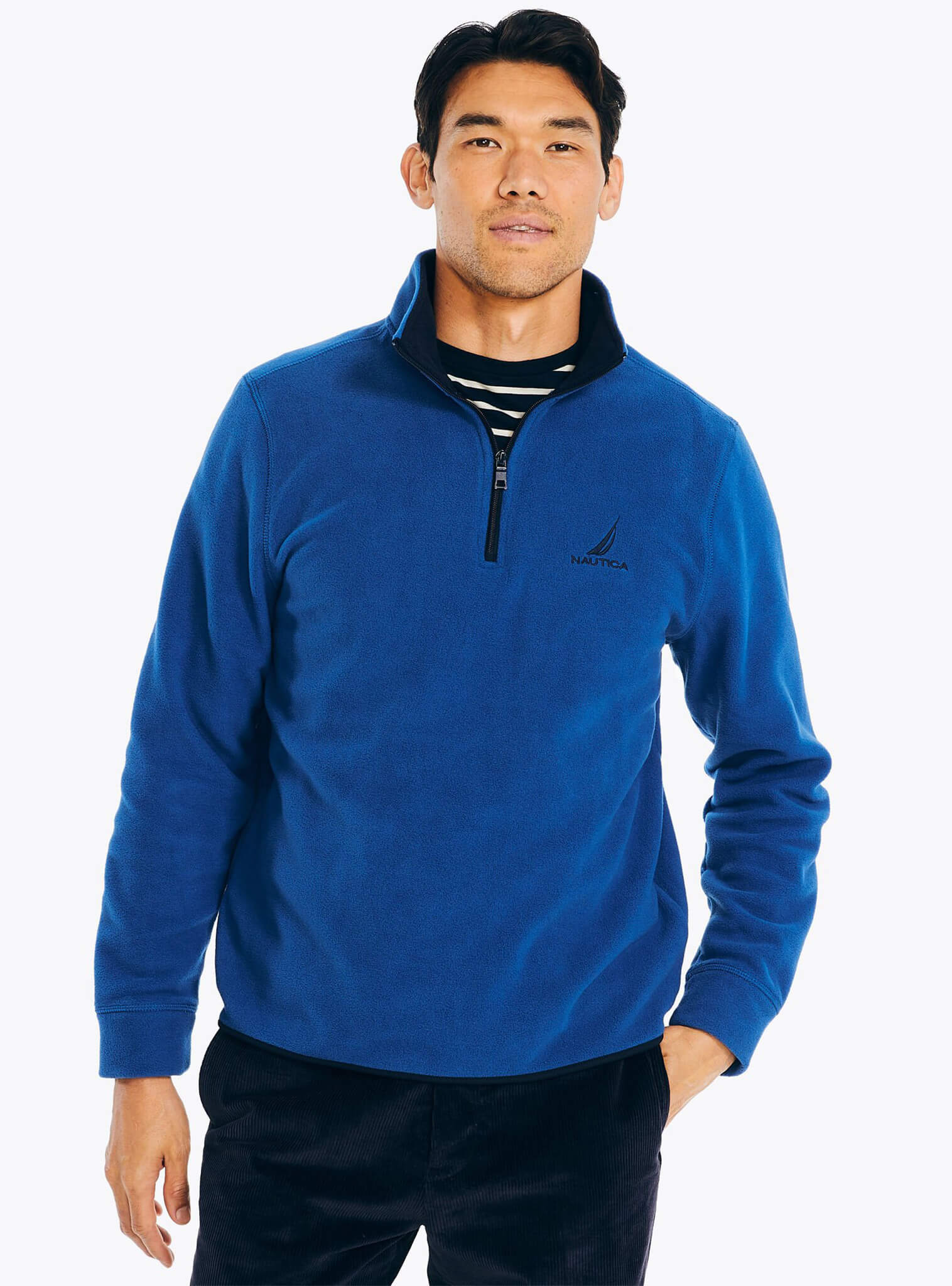 Polar Manga Larga Medio Cierre Sólido Azul Hombre – Nautica