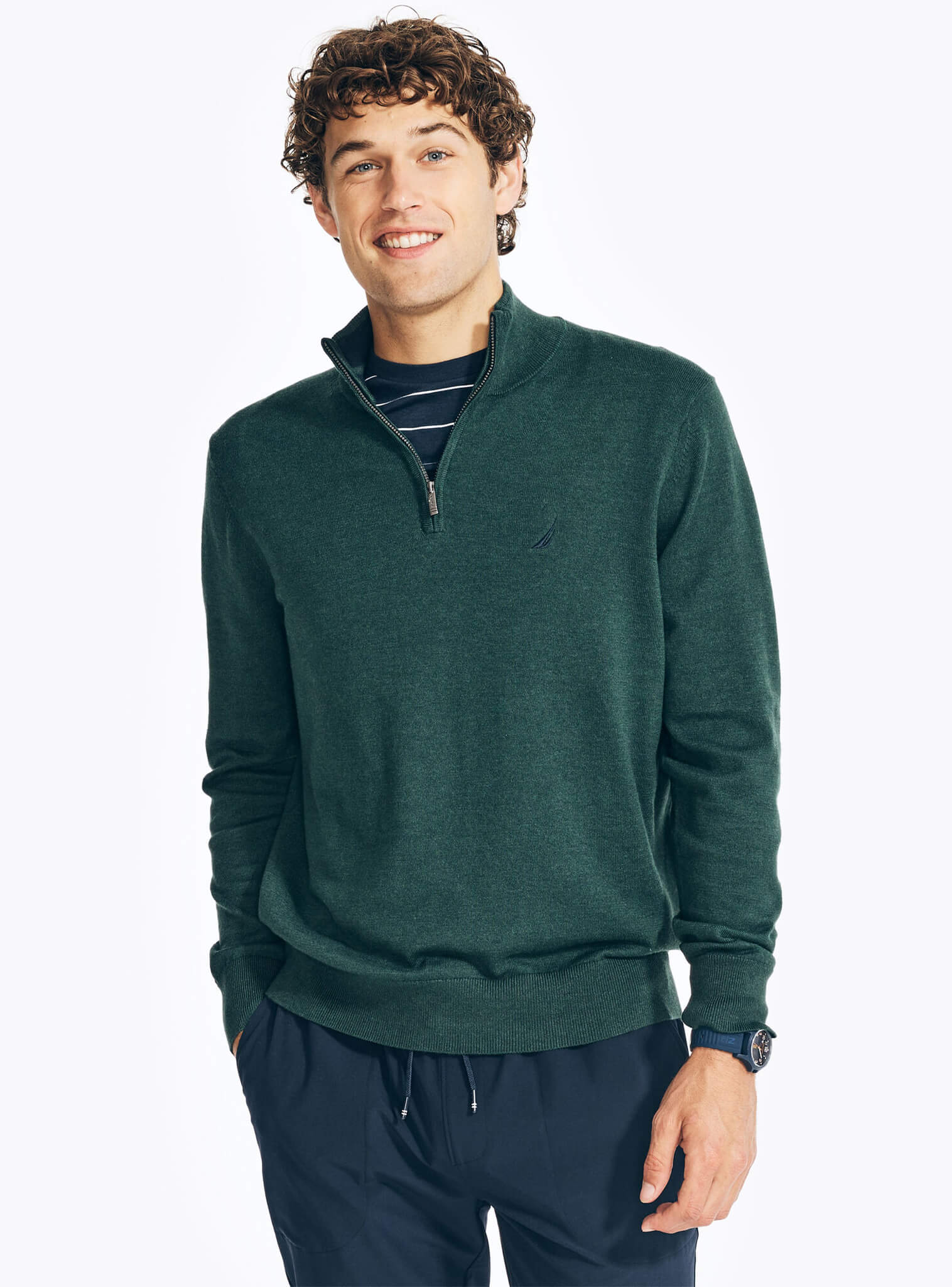 Sweater Manga Larga Medio Cierre Solido Hombre – Nautica