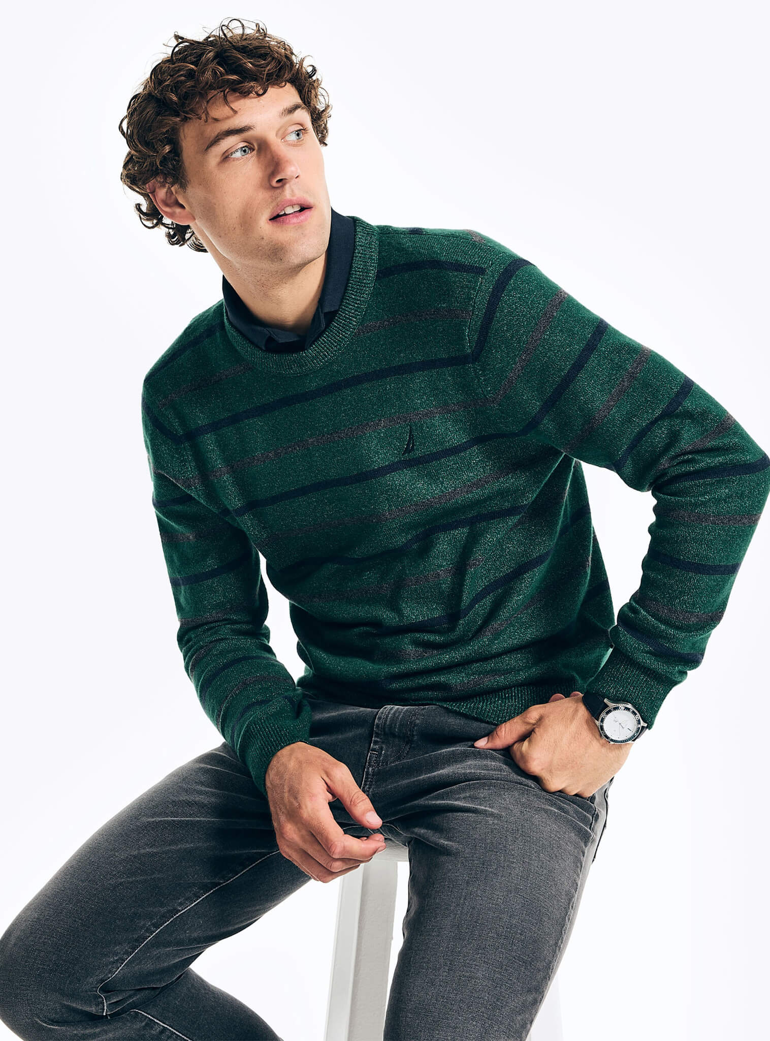 Sweater Manga Larga A Rayas Sustainably Crafted Verde Hombre