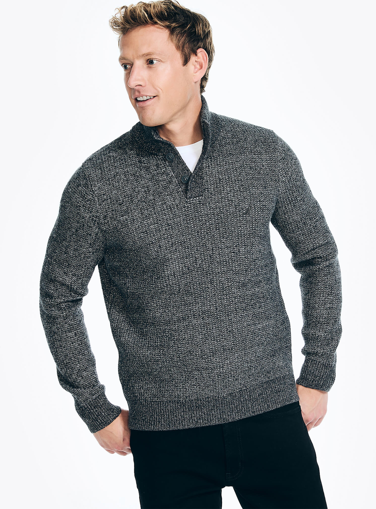 Sweater Manga Larga Cuello Botones Gris Sustainably Crafted Hombre