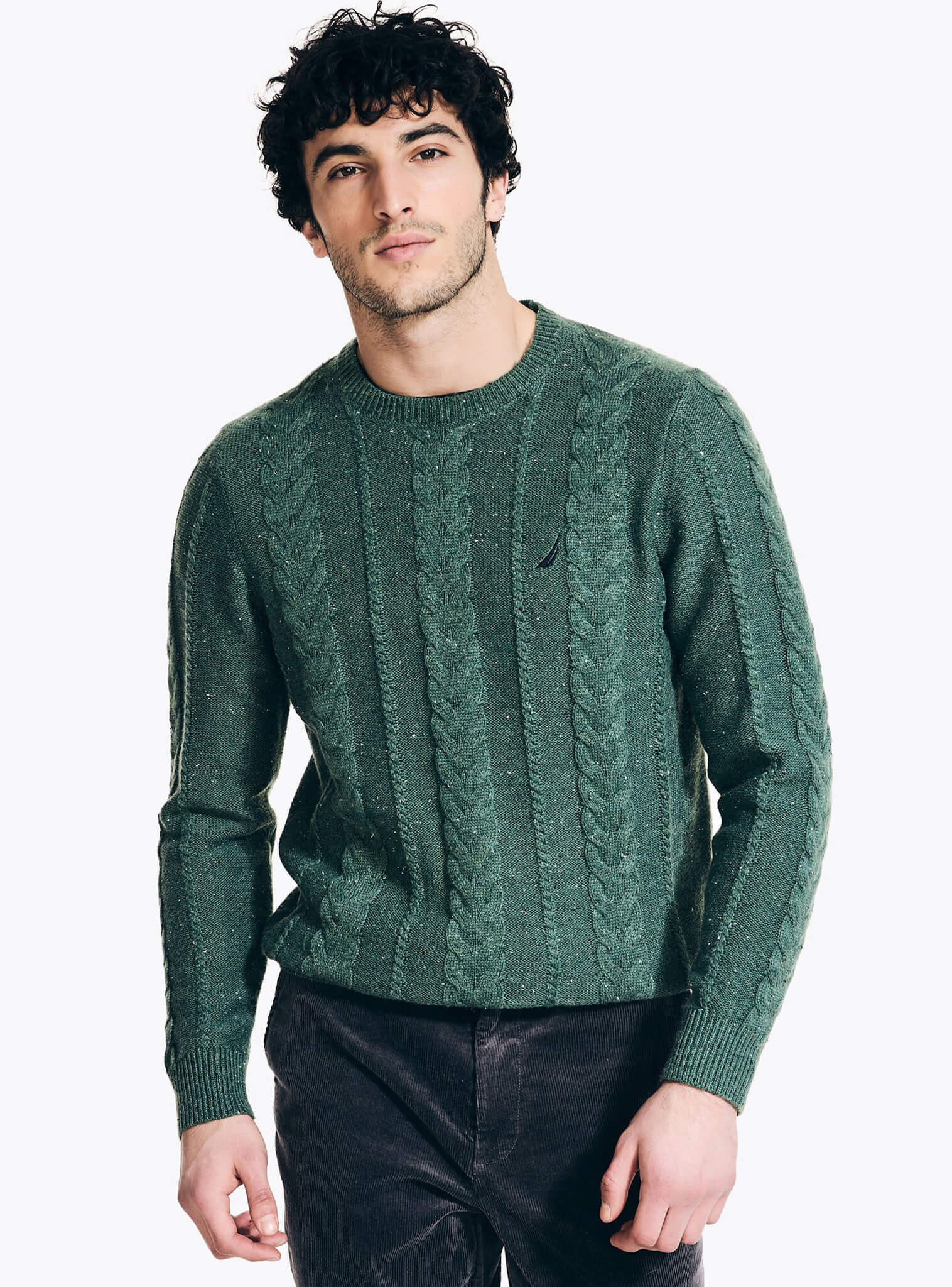 Sweater Manga Larga Trenzado Verde Sustainably Crafted Hombre