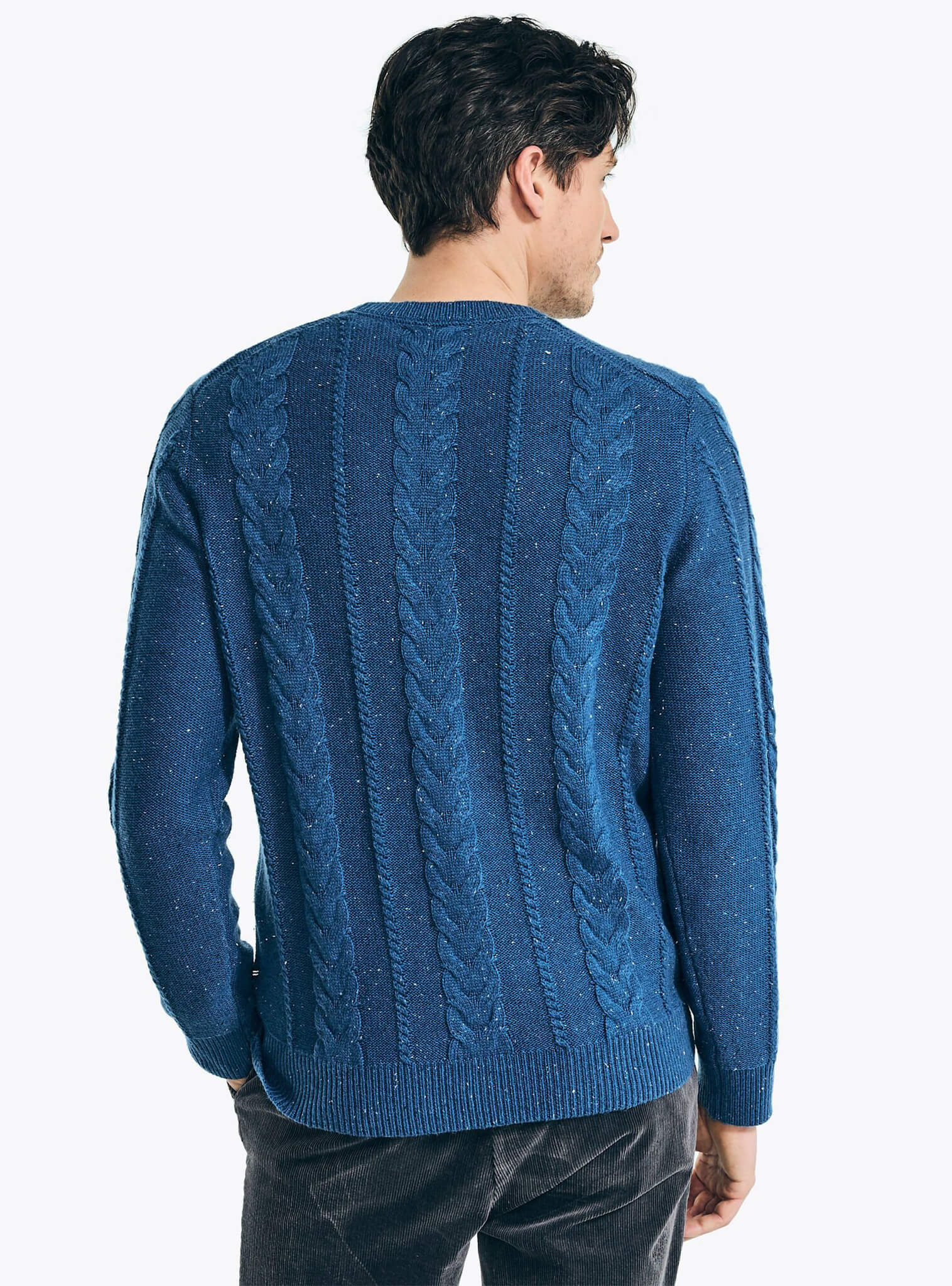 Sweater Manga Larga Trenzado Azul Sustainably Crafted Hombre