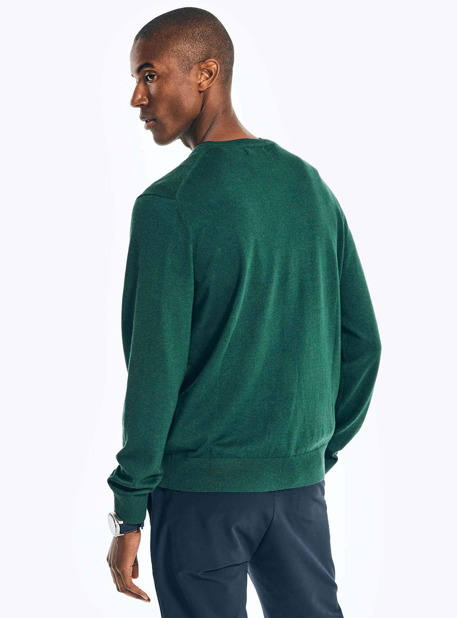 Sweater Manga Larga Clásico Cuello En V Verde Hombre