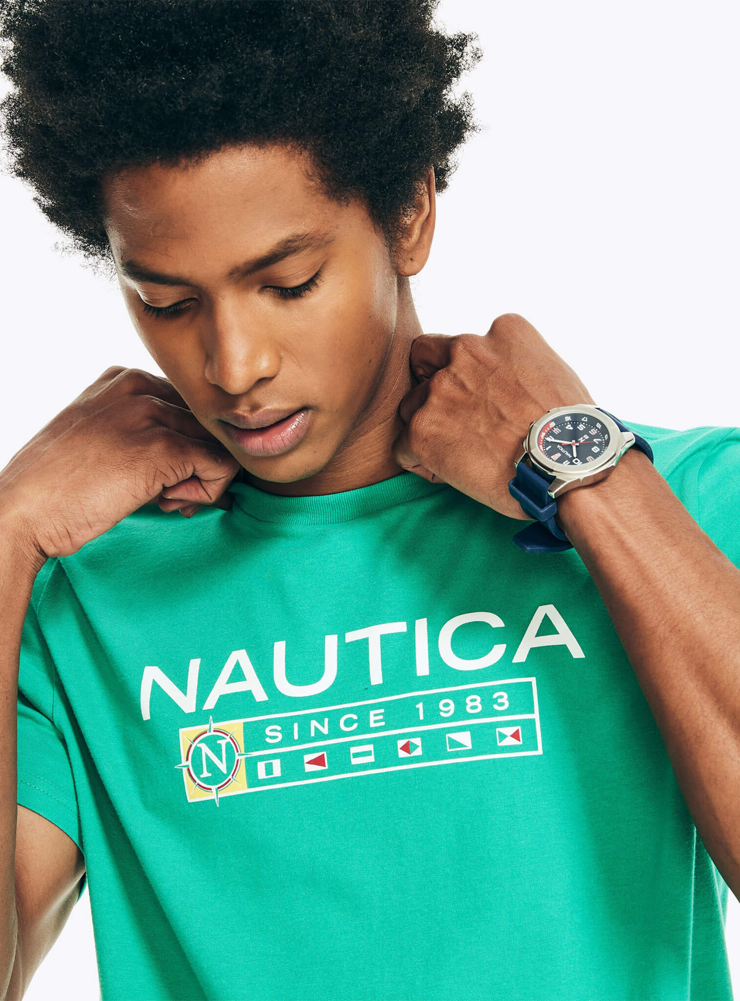 Polera Manga Corta Estampada NAUTICA Verde Sustainably Crafted Hombre