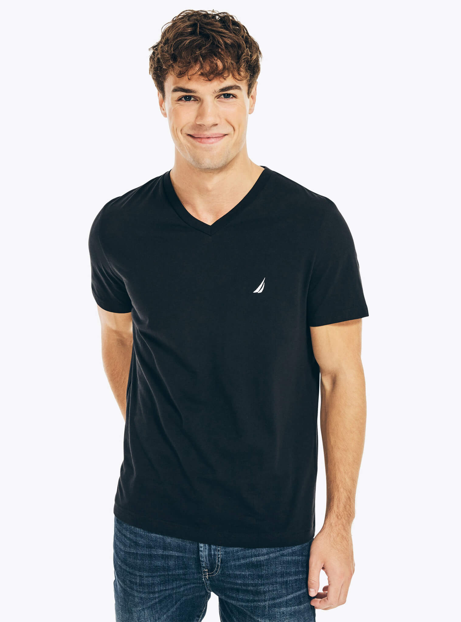 Polera Manga Corta Cuello V Básica Sólida Negro Hombre – Nautica