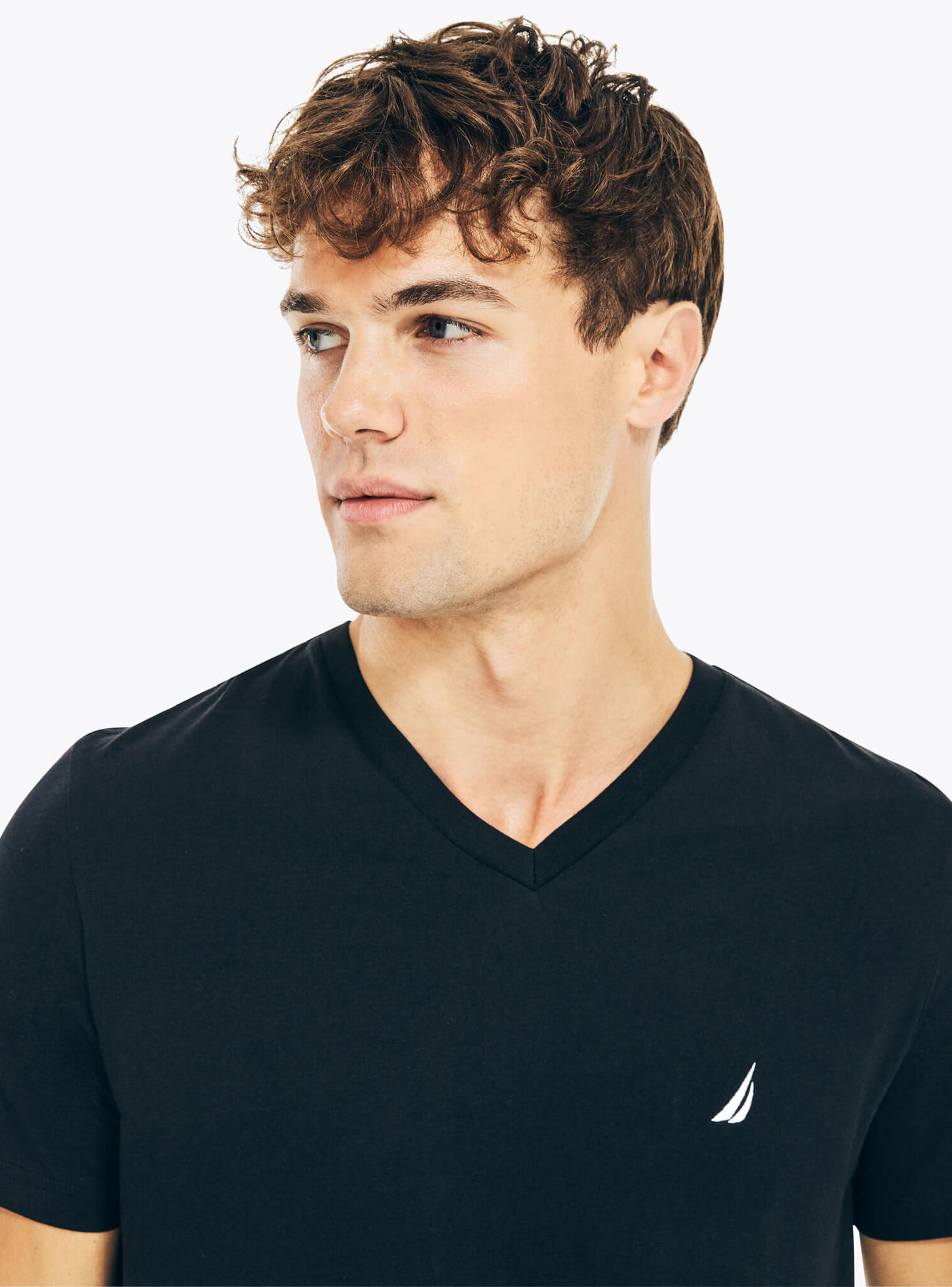 Polera Manga Corta Cuello V Básica Sólida Negro Hombre