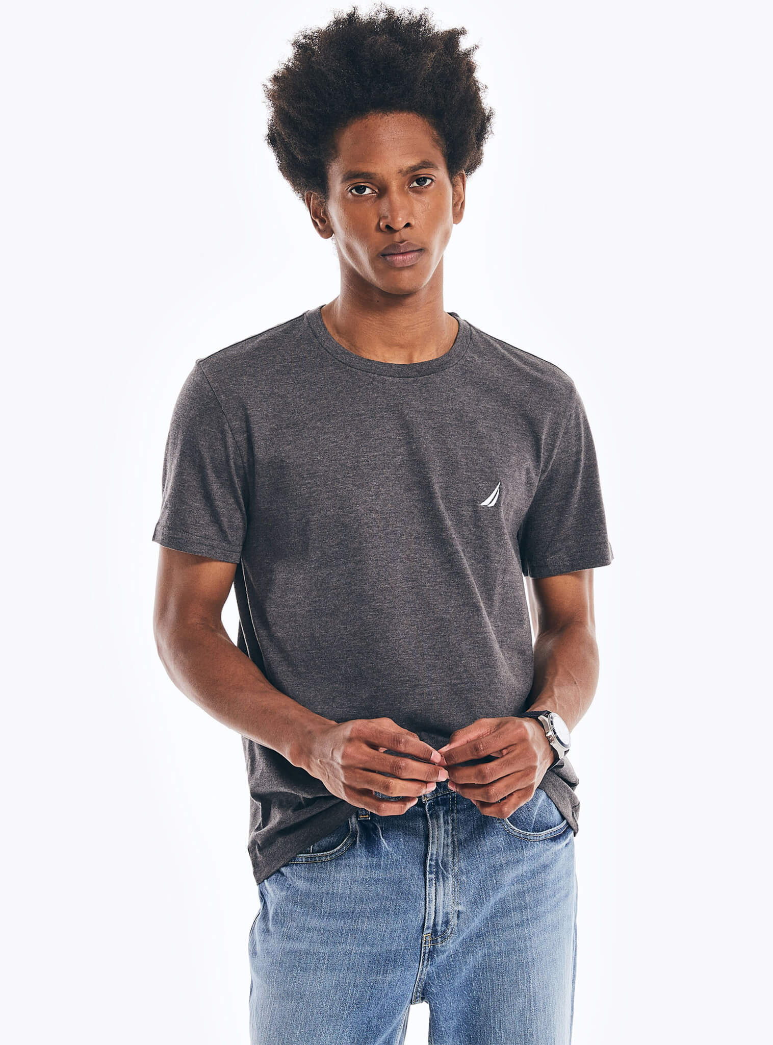 Polera Manga Corta Cuello Redondo Gris Oscuro Melange Hombre