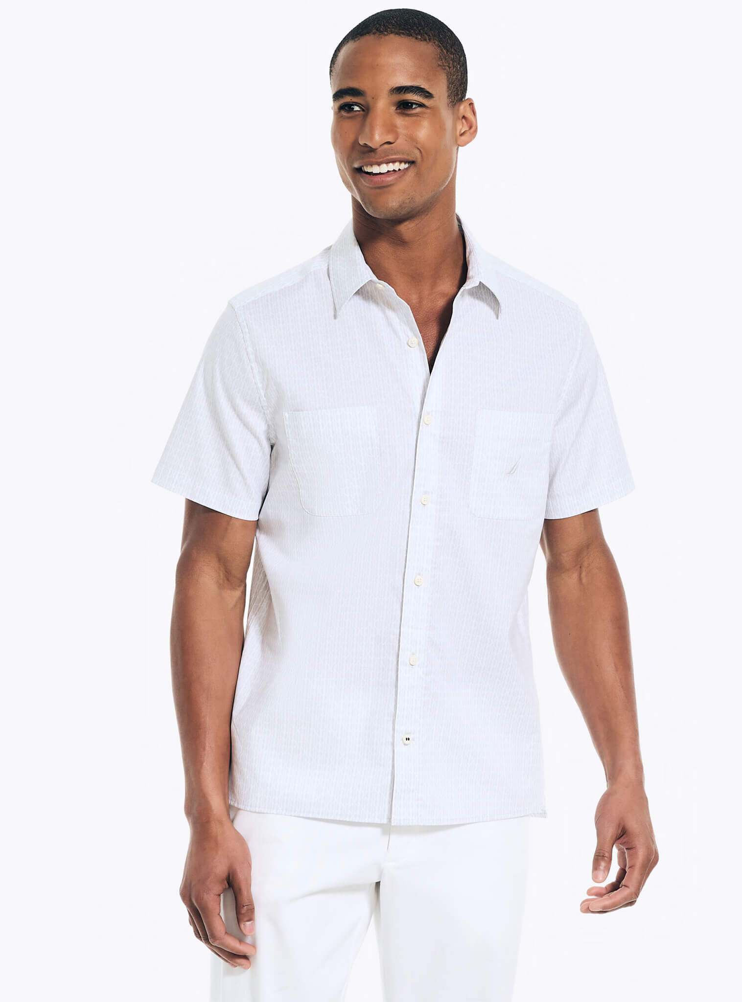 Camisa Manga Corta Print Con Bolsillo Blanco Sustainably Crafted Hombre