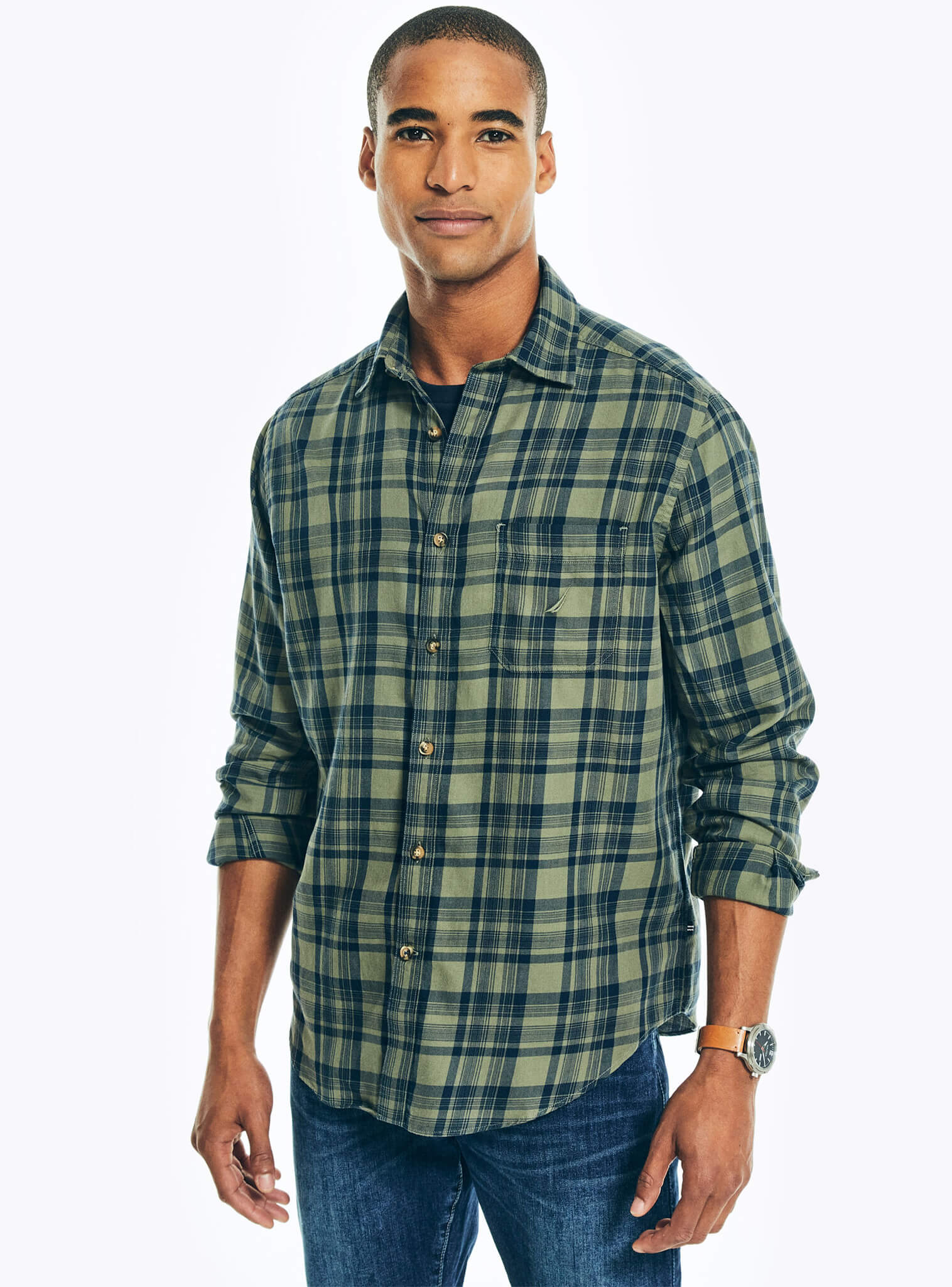 Camisa Manga Larga A Cuadros Verde Sustainably Crafted Hombre
