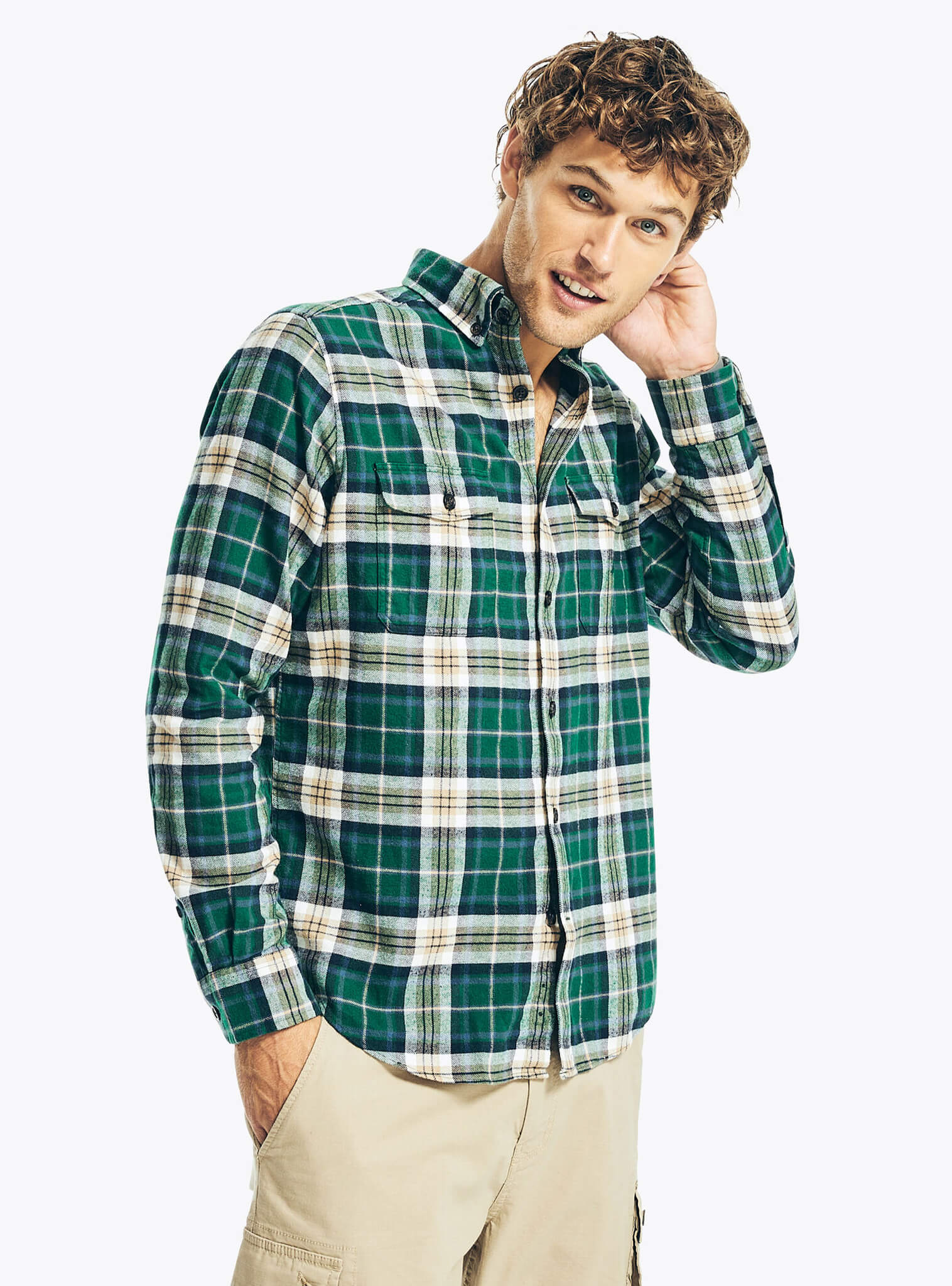 Camisa Manga Larga A Cuadros Verde Sustainably Crafted Hombre – Nautica
