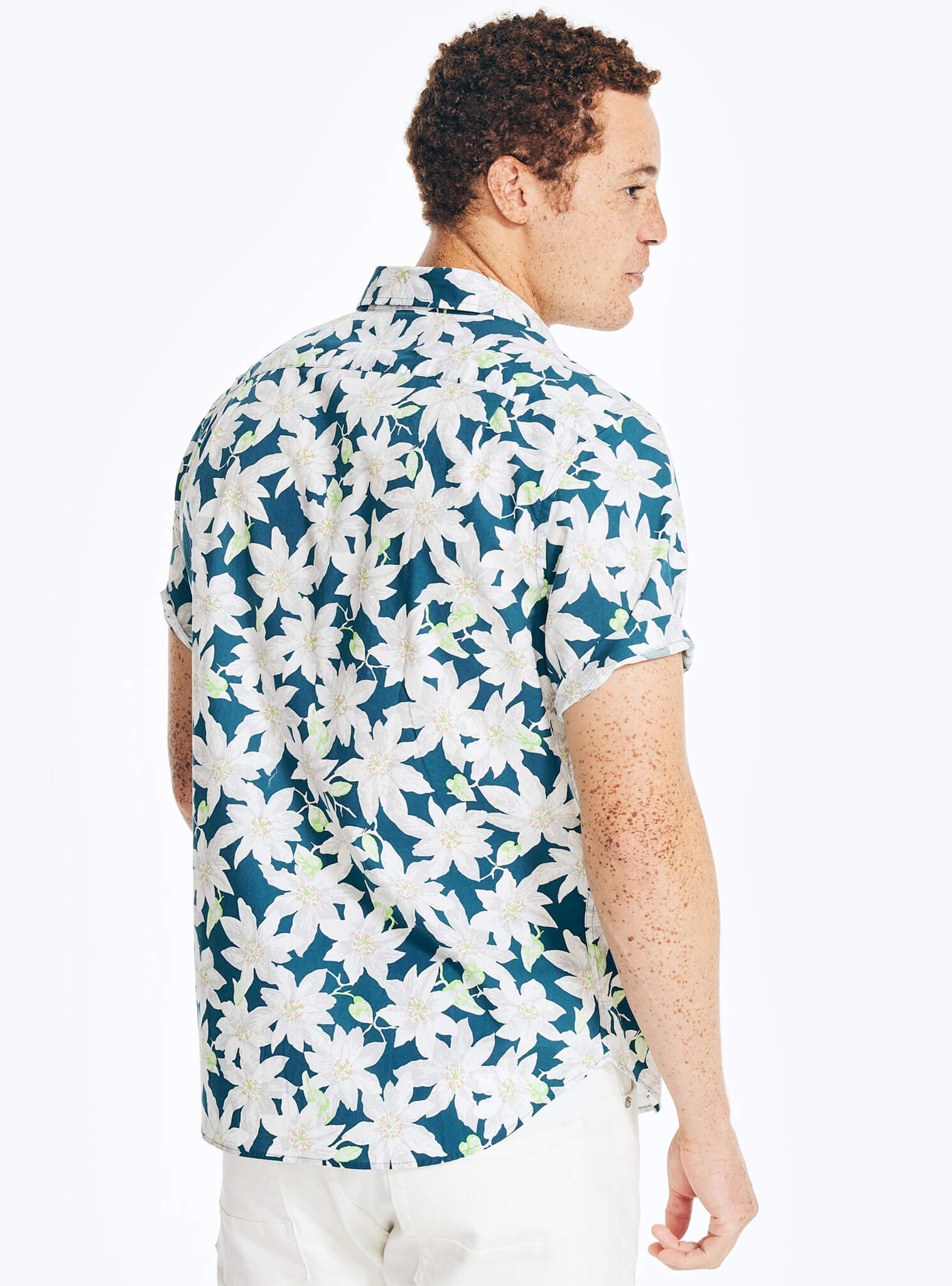 Camisa Manga Corta Print Floral Azul Sustainably Crafted Hombre