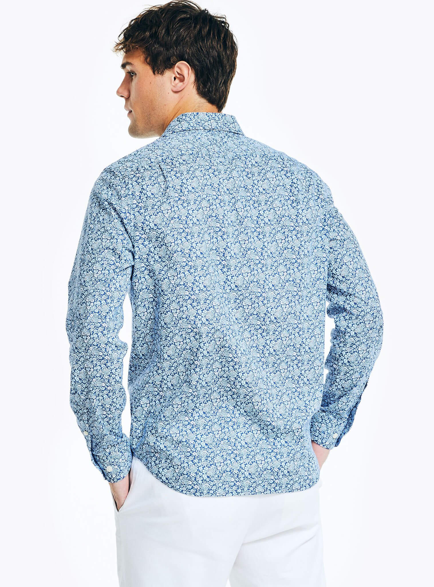 Camisa Manga Larga Print Flores Azul Sustainably Crafted Hombre