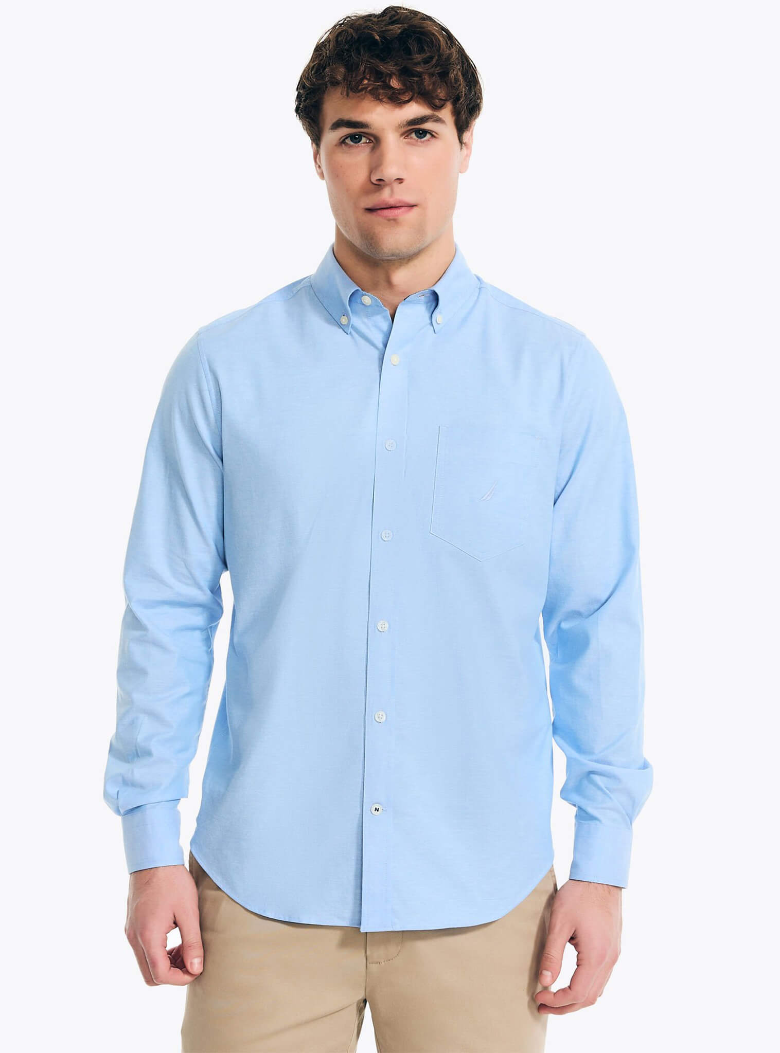 Camisa Manga Larga Sólida Celeste Oxford Hombre