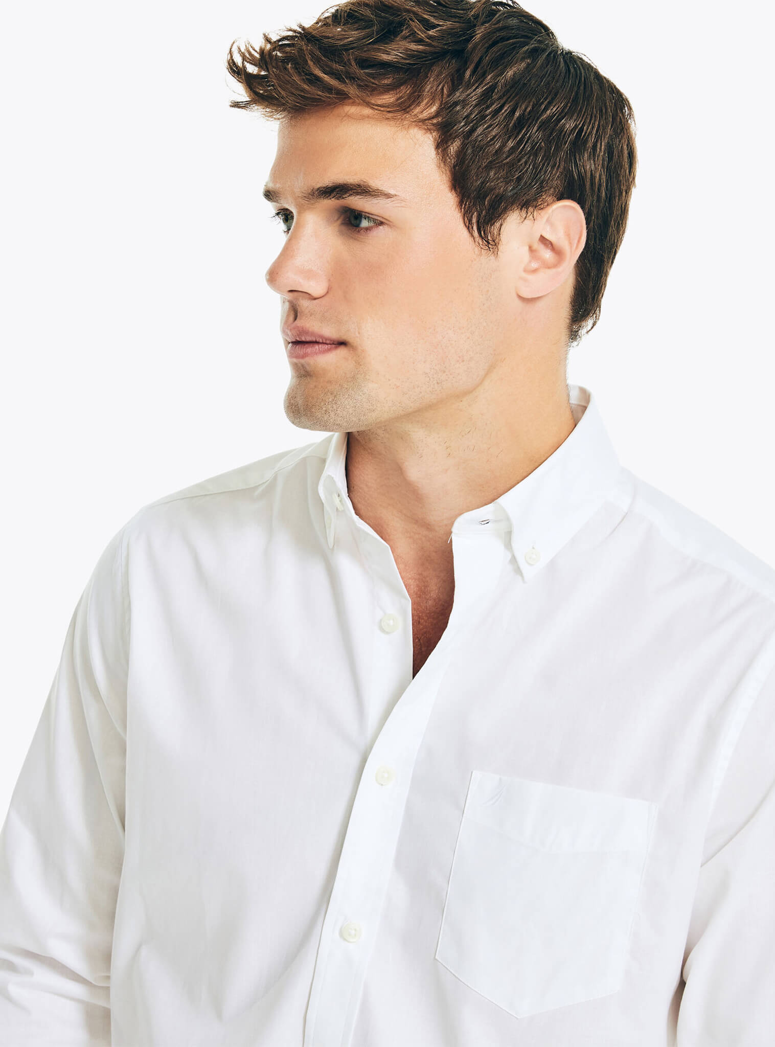Camisa Manga Larga Sólida Blanca Resistente A Las Arrugas Hombre
