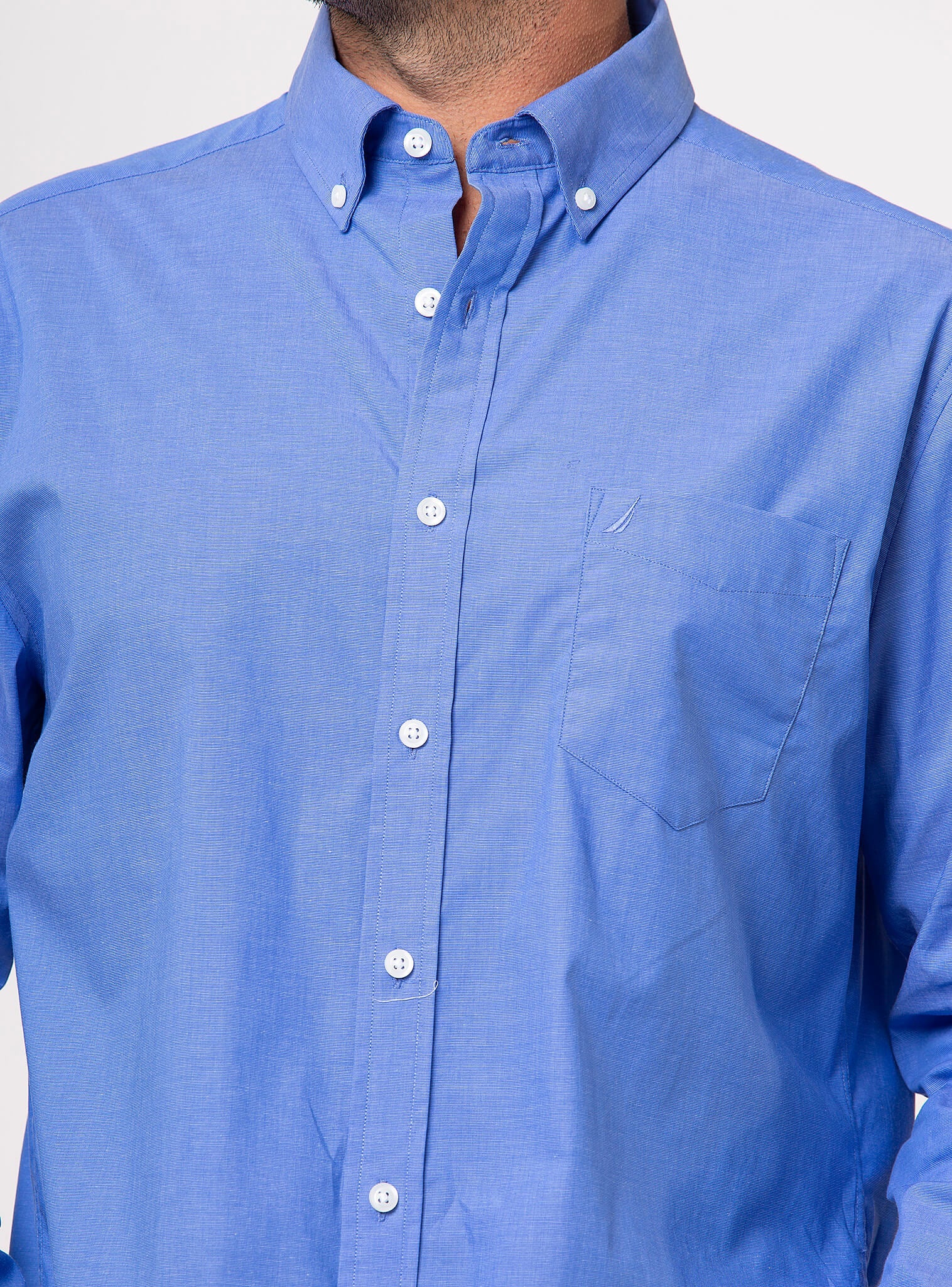 Camisa Manga Larga Sólida Azul Resistente A Las Arrugas Hombre