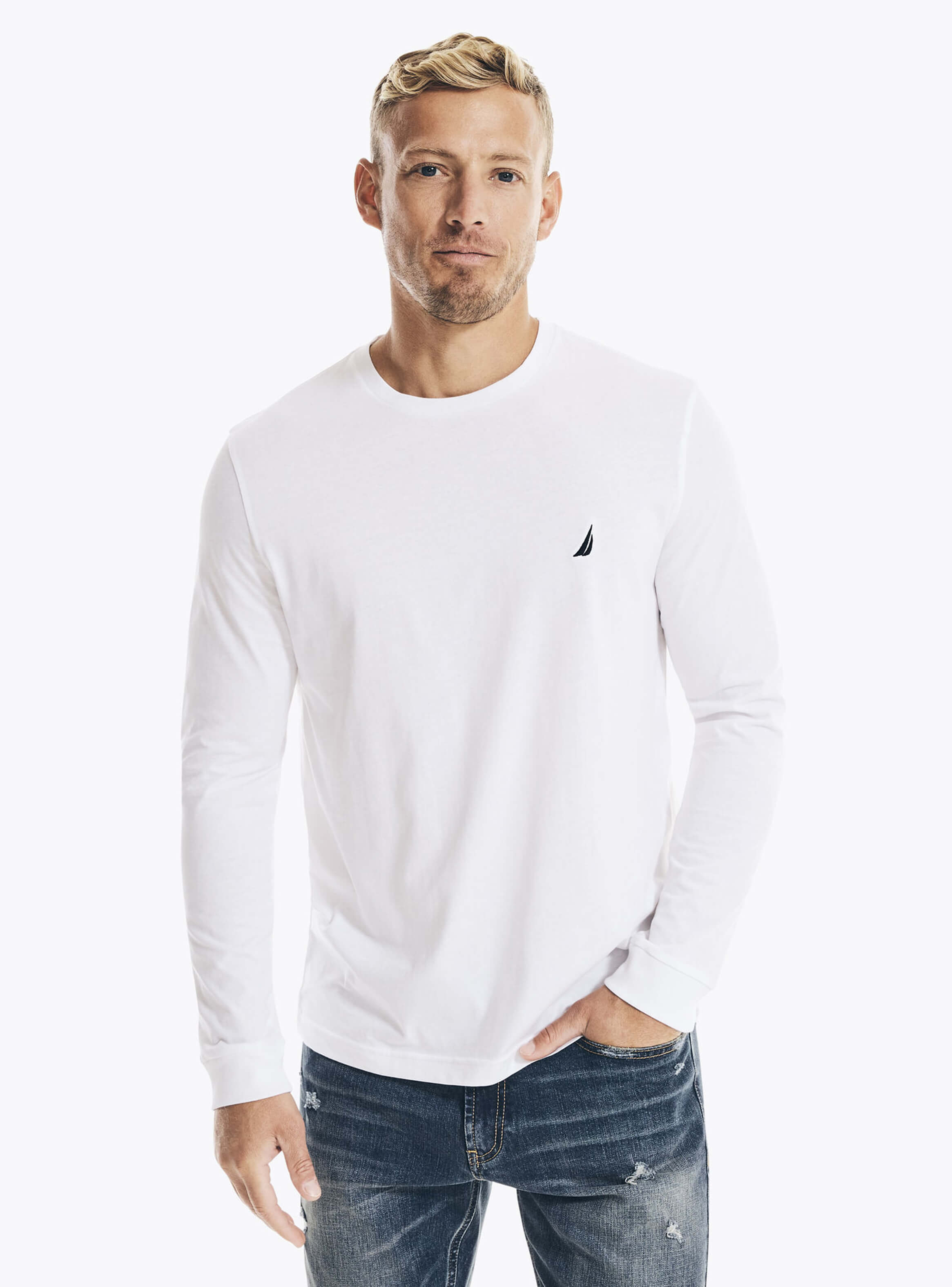 Algodón Polera Manga Larga Hombre Blanca Poleras Blancas Poleras